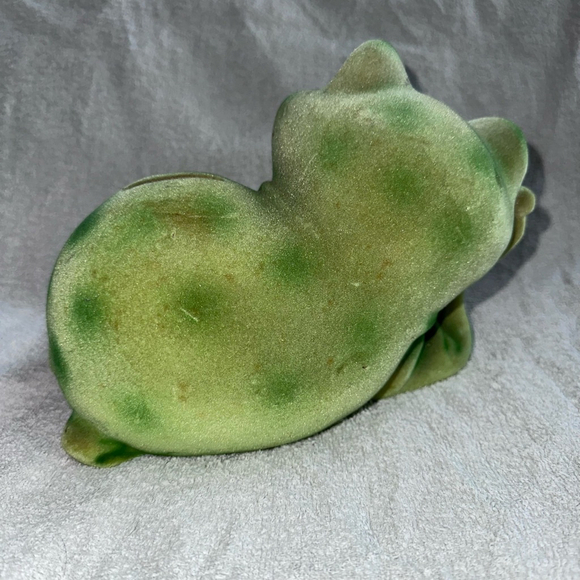 RARE Vintage 1970s Smiling Frog Toad Piggy Bank 9" Green Flocked Ceramic - Picture 2 of 9
